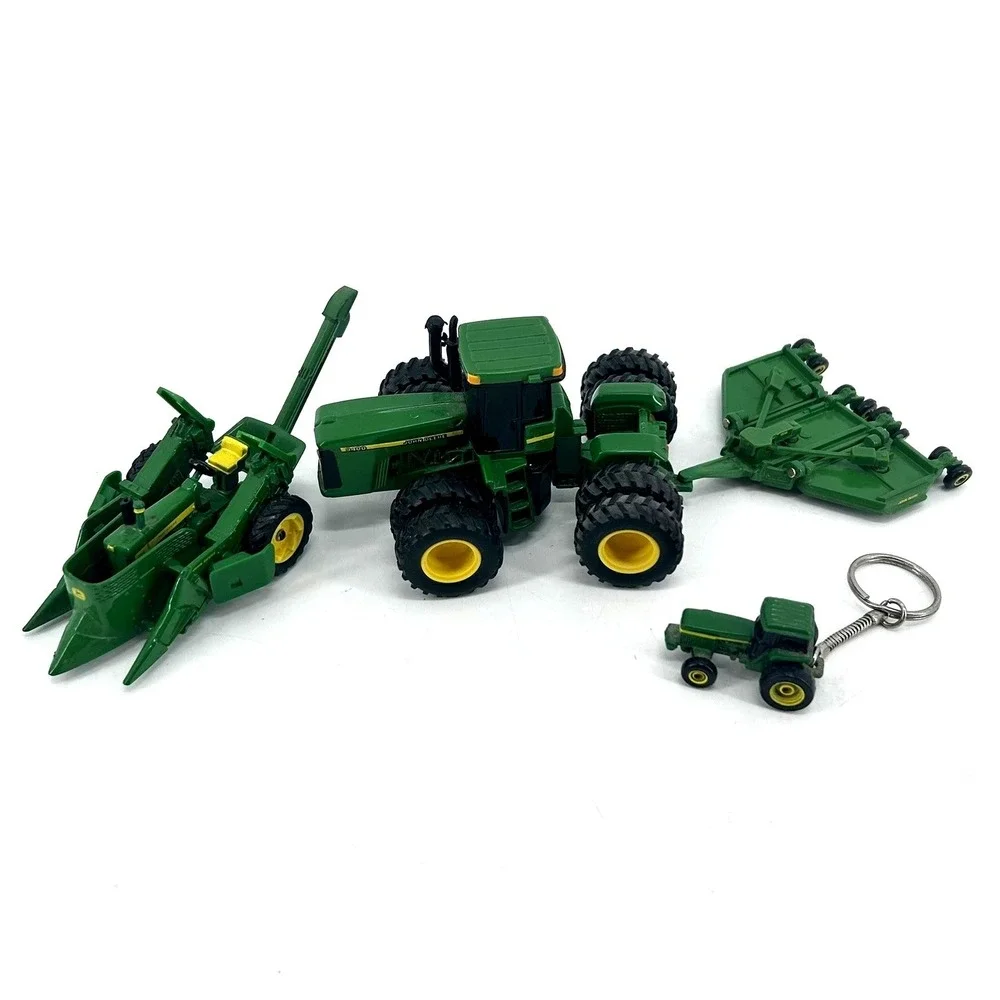 Ertl John Deere Tractor Harvester Mower & Keychain Diecast Farm Toy Lot Green